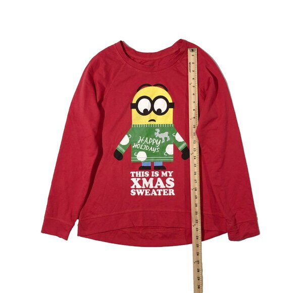 Despicable Me Minion Made Sweater Girls Sz L Red Crewneck Long Sleeve Christmas - Picture 3 of 5